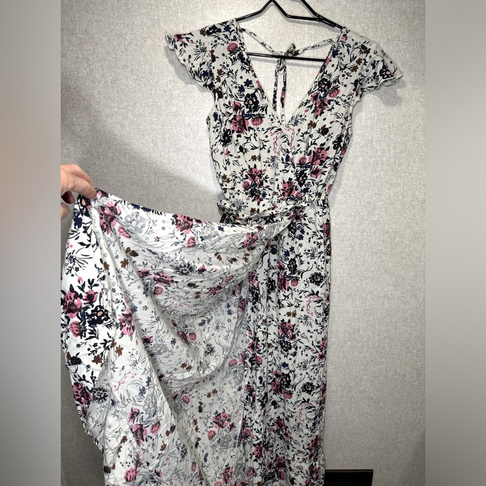 BOG Collective Bohemian Faux Wrap Dress Romantic Floral Cottage Spring Dress XS